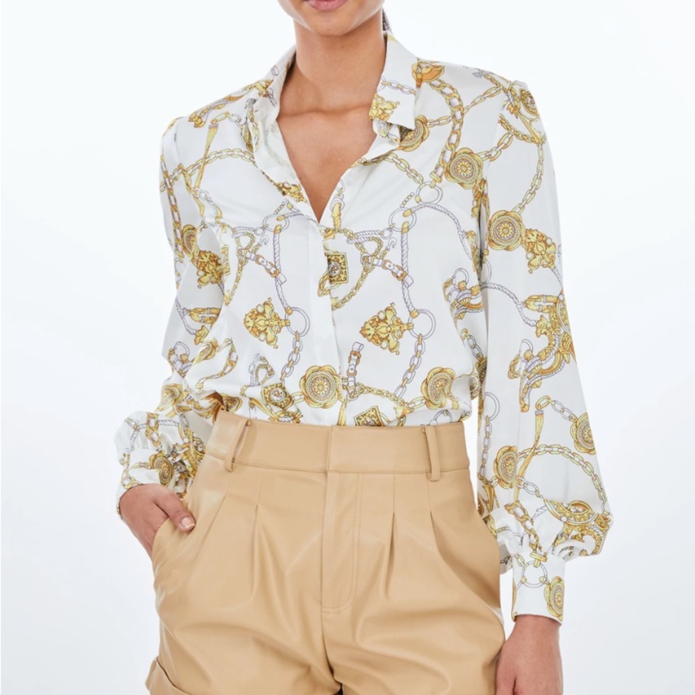 Generation Love Maxwell White and Gold Chain Print Blouse